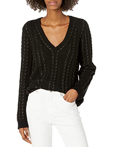 Paige Women's Dorthea Relaxed V Neck Sweater, Black W/Gunmetal Metallic, Xl #TOP26