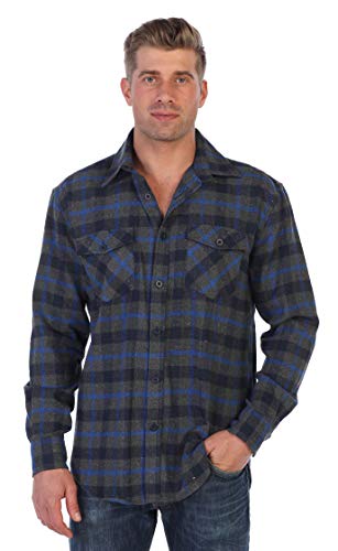 Gioberti Men's Plaid Checkered Brushed Flannel Shirt, Navy/Gray/Royal Blue Contrast Line, Size XX-Large