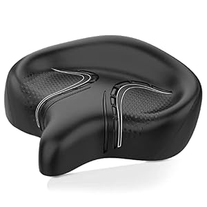 Xmifer Oversized Comfort Bike Seat, Wide Bicycle Saddle Novel Backrest Design Durable Leather Surface Compatible with Peloton Exercise Bike or Stationary Bike, Wide Stable Cushion for Men & Women