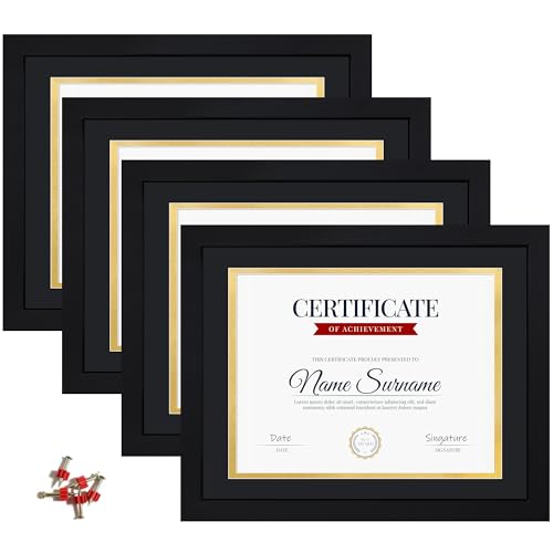 Flocey 11x14 Picture Frame with Tempered Glass for 8.5x11 Certificate Frame with Mat, Document Diploma Award Degree Frame for Wall Hanging or Tabletop Display, Black, 4 Pack by Flocey - Used condition - US$25.33