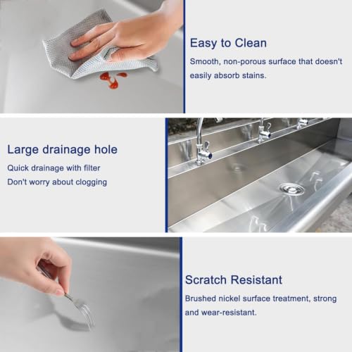 Fregadero de acero inoxidable de pared con grifo y drenaje para lavabo multiestación 4