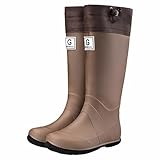 [LINKTOR] リンクター レインブーツ 完全防水 折りたたみ式 軽量 防滑 ドローコード付き 収納袋付属 ハイキング 雨や雪対策 庭仕事 （茶色 23.5）