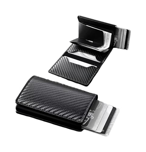 Small wallet，Minimalist wallet for men，slim rfid card holder，Carbon fiber black,Reusable Shockproof, anti pressure and waterproof packaging box