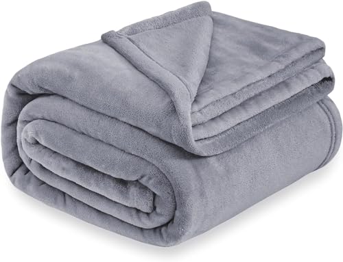 SKY-TOUCH Twin 150 * 200cm Fleece Blanket : 270GSM Super Soft Lightweight Bed Blanket Plush Fuzzy Cozy Luxury Microfiber Throw Blanket for Home Office Dorm Bed Sofa Chair Couch Travel Camping (Grey)