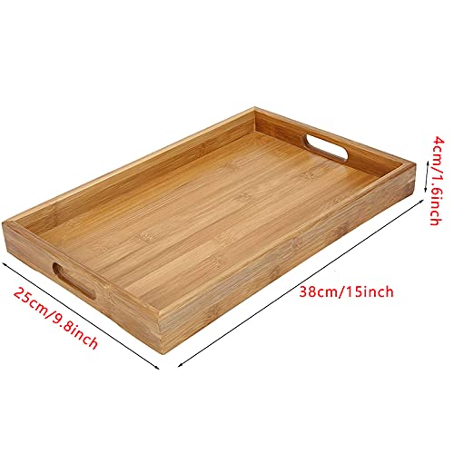 Vassoio da Portata in Bambù, Vassoio in Bambù Rettangolare, Vassoio in Legno con Manici, Vassoio da Te in Legno, Vassoi da Cucina per Pane, Frutta, Caffè, Tè, Snack, Latte, Pasto(38 x 25 x 4 cm) - immagine 3