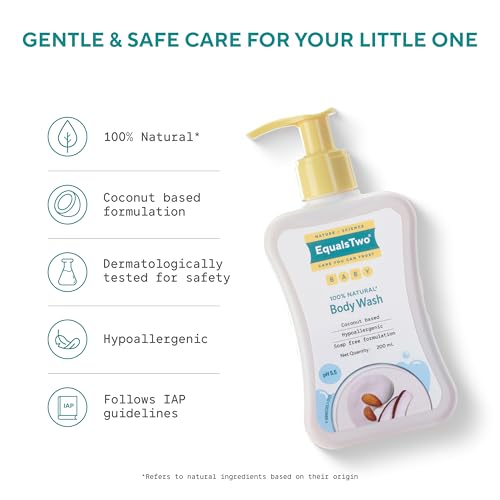 Image of EQUALSTWO by Zydus Baby Body Wash 100ml, Tear-free & Soap-free, Head to Toe Baby Wash for Bath, Hypoallergenic & Dermatologically Tested, pH 5.5, Gentle Hydration for All Skin Types, (Pack 1)