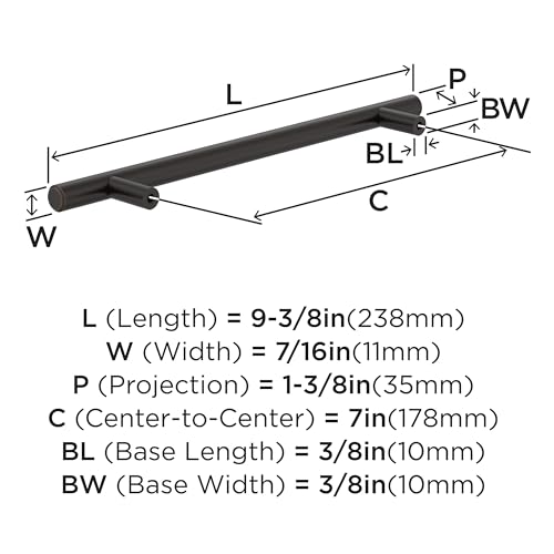 Image of Amerock 7 inch Bar Pulls Oil-Rubbed Bronze Drawer Pull | 7 inch (178mm) Center-to-Center Mounting Distance and 9-3 /8 inches Overall Length, Durable Carbon Steel Cabinet Hardware