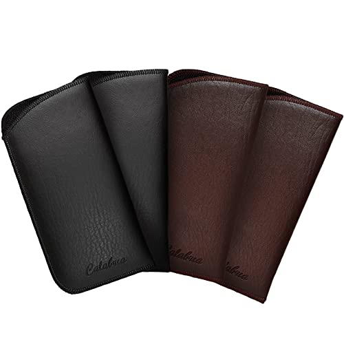 Calabria Soft Slip-In Glasses Case 2Black&2Brown(4Pack) Men/Women Designer Faux Leather Felt Eyeglass/Sunglass 6.5"X3.35" #TOP10