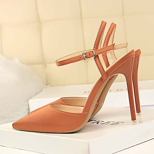 JOEupin Women's High Heel Pumps Ladies Closed Pointed Toe Ankle Strap Dress Stiletto3
