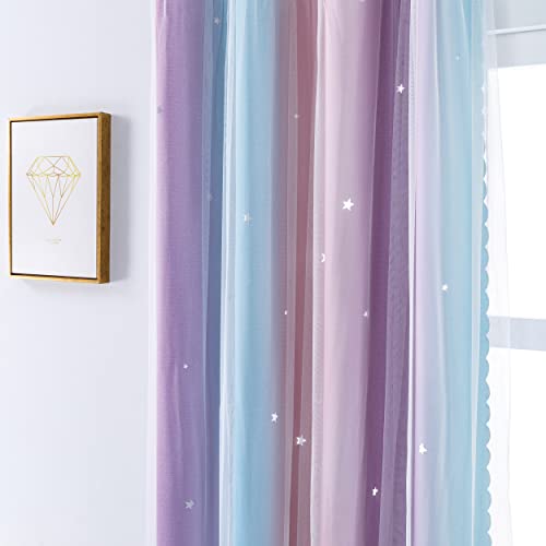 Image of XiDi Curtains for Bedroom Decor, Rainbow Pink Purple /34 /79