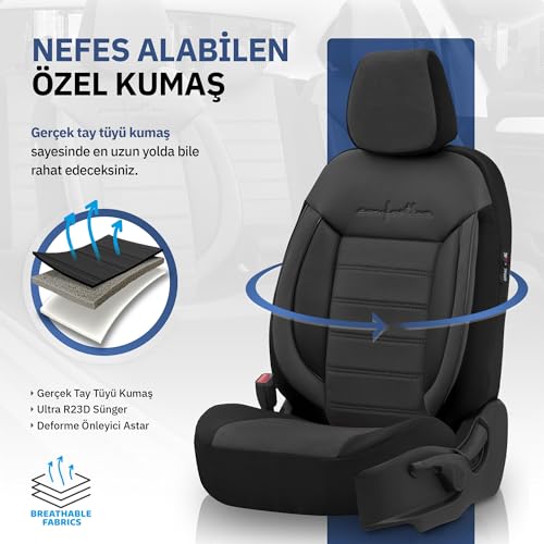 Universelle Samt/Stoff Sitzbezüge ’Comfortline’ Schwarz - 11-Teilig- - kompatibel mit Side-Airbags