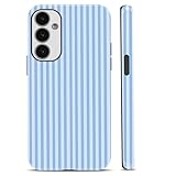 Mrtponk Cute Blue White Vertical Striped Phone Case for Samsung Galaxy A15 5G 6,5', Aesthetic Classic Retro Stripe Pattern Glossy Phone Cover Shockproof Soft TPU Hard PC Protection Girls Boy Funda