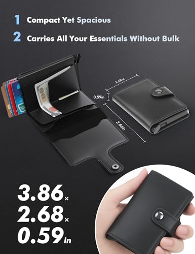 Wallet for Men Wallet with Slim Pop Up Card Holder 9-13 Cards, Bifold Minimalist Smart Wallet RFID Blocking Credit Card Holder Compact Metal Aluminum Card Case (Black)3