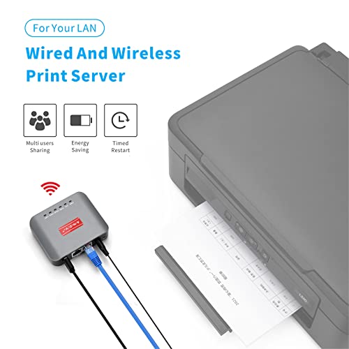 Atnedcvh Usb 2.0 Wifi Print Server, Wireless Lan Print Share Server For Usb Printers,Raw Ipp Print Protocol 10/100Mbps Usb Network Print Server Adapter For Win 7 8 10 / Linux/Mac Os (Grey) #TOP1