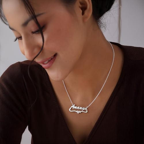 Image of TRUESILVER ACPL Personalized 925 Sterling Silver Name Necklace for Women & Girls | Customized Name Pendant Necklace | Custom Jewelry Gift for Birthday Anniversary Wedding