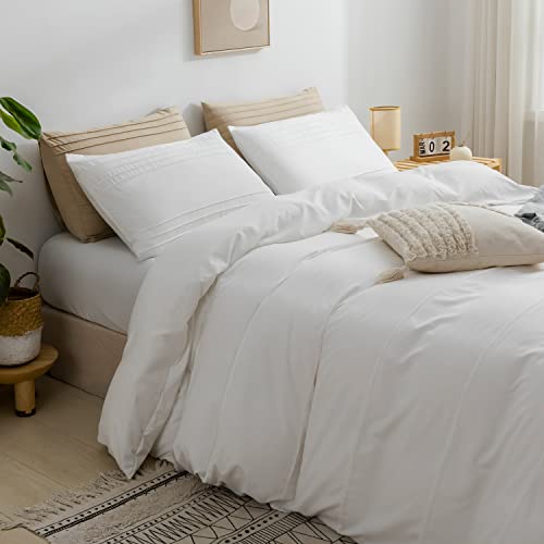 Jellymoni King Size White Duvet Cover Set - 3Pcs Microfiber Bedding Set, Stylish Pleated Design, 8 Corner Ties & Zipper Closure, Ultra Soft And Comfortable #TOP2
