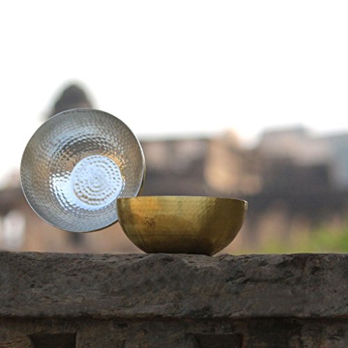 De Kulture Solid 100% Pure Brass Round Bowl For Biryani, Ramen, Noodle, Macaroni, Spaghetti And Pasta Ideal For Serving & Dining Table Decoration, 5" X 2" (Dh) Inches 360 Ml (Set Of 2) #TOP3