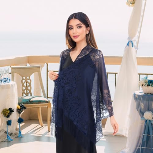 MUQU Shawls and Wraps for Evening Dresses - Lace Shawl Pashmina Wedding Formal Scarf for Women 5