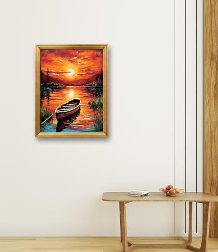 Image of Leczany Cross Stitch Stamped Kit for Beginner - Small Boat by The Lake | DIY Embroidery Starter Patterns Craft Kit Needlepoint for Adults | 11CT, 3 Strands | 13x16.9 inches