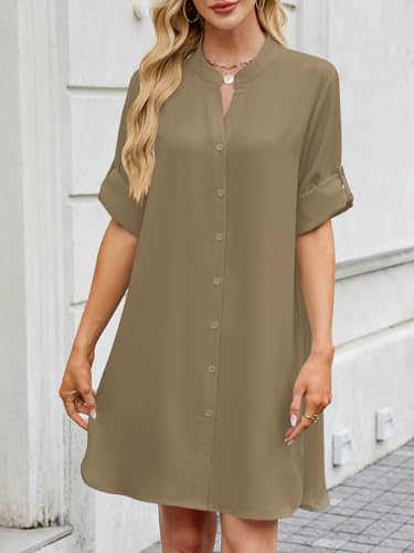 Image of PerZeal Womens Sexy V Neck Button Down Shirt Dresses Summer Short Sleeve Casual Loose Blouses & Button-Down Shifts Cover Ups