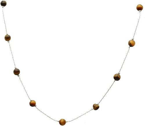 Collar de cadena italiana de plata de ley de 0.236 in con cuentas de ojo de tigre ajustable