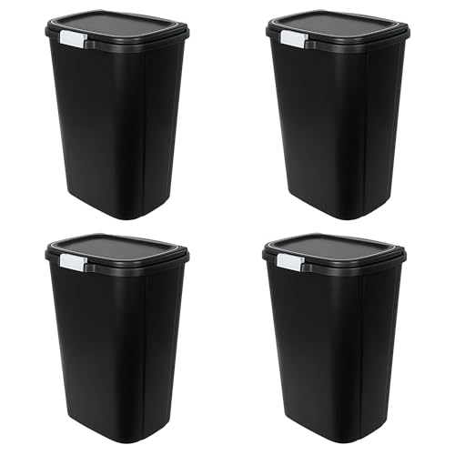 Hefty 13 Gallon Odor Block Touch Top Kitchen Durable Trash Can for Home Waste Management with Odor Control Touch Lid, 4 Pack, Black