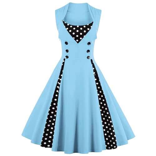 Image of KILLREAL Women's Polka Dot Retro Vintage Style Cocktail Party Swing Dress | 1950 Pinup Style, Sleeveless, Side Zipper, Knee Length, A-Line Dress