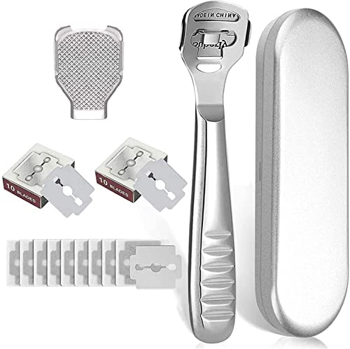 Luokeily Râpe à Pied Pédicure, Kit de rasage des callosités avec 20 lames, Grattoir professionnel pour pieds, Pédicure Callus remover soins des pieds pour les morts, Elimination des peaux dures