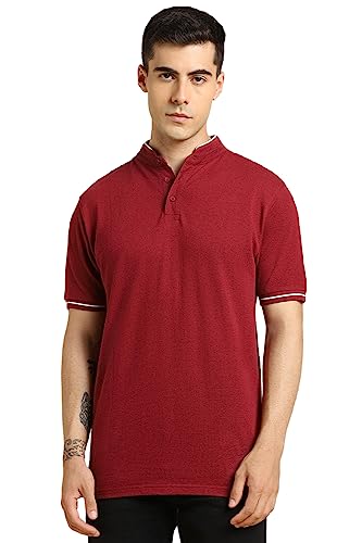 Image of Dennis Lingo Men's Cotton Solid Stand Collar Regular Fit T-Shirt
