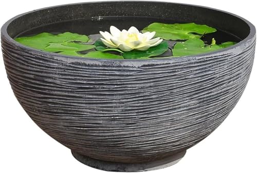 Xiraivke 屋外飼育用大型プラスチック模造石鉢 メダカ・金魚対応 人工睡蓮付き 水生植物栽培 ビオトープ容器 軽量頑丈 プラスチック 大型植木鉢 屋外 植物 ビオトープ 容器 水鉢 大型水槽 プランター 植木鉢 ハイドロカルチャー 鉢 人工睡蓮付き