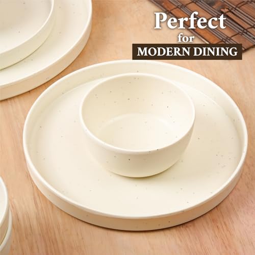 Image of MARKET 99 Heavy-Duty Matte Minto Cream Sparkle Melamine Dinner Set 20 Pcs | Full & Side Plates, Soup & Serving Bowls | Break-Resistant, Lightweight Dinnerware for Kitchen, Dining & Home
