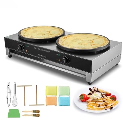 IROEJT Crepera eléctrica, Plancha Plana de 3400 W, crepera Comercial de Doble Cabezal de 40 cm con Control de Temperatura, Antiadherente de Acero Inoxidable para Hacer