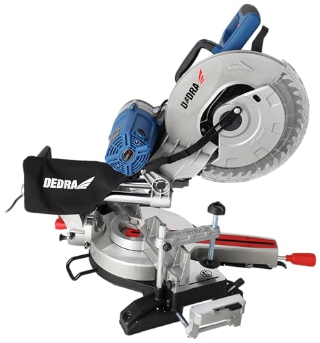 DEDRA Gehrungssäge mit Vorschub, Leistung 2000 W, 305 mm Sägeblatt, bis zu 4500 U/Min, kappsäge, 2-seitige Neigung, Sanftanlauf, Vorschubfunktion, Laser, Trennscheibenschutz, Metallführungen und mehr