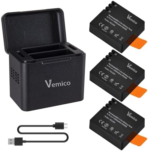 Puerta 9 Vemico Action Cam Battery 3 x 1350mAh PG1050 Battery with Dual US...