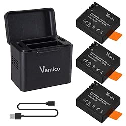 Vemico Action CAM Batería 3 x 1350mAh PG1050 Bater...: 【100% Compatibilidad】Vemico Action Cam Batería compatible con Action Cam/Sjcam/Apexcam/Victure/Campark Act74/Akaso V50x/Apeman/Nilox/Crosstour/Dbpower/Eken/Wimiuss/SJ4000/SJ5000/PG900 (más modelos se pueden encontrar en la página de detalles) 【Modelo...