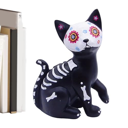 Generico Decoración para el hogar Halloween, figura de escritorio, escultura esqueleto gato perro para baúl ventana mesita de noche