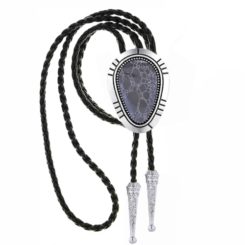 Image of HUABOLA CALYN Bolo Tie for Men Women, Native American Rodeo Cowboy Turquoise /Scorpion /Tiger Eye /Black Agate Leather Necktie