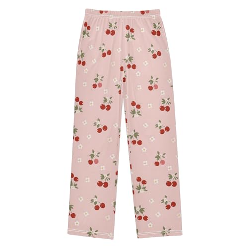 Flowers Cherry Cute Simple Pattern Cute Pajama Pants, Soft Sleepwear Lounge Pants Pajama Pj Bottoms for 6-14 Years