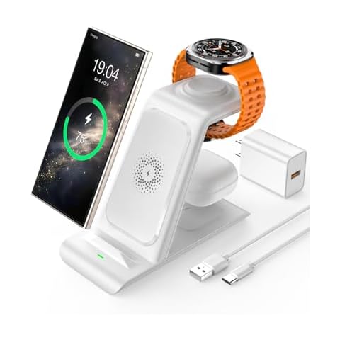 Wireless Charger Compatible with Galaxy Watch 6/5/5 Pro/4 Active 2/1,3 in 1 Charging Station for Galaxy S24/Ultra/S24+/S23/Note 20/10/Z Flip 6/5 Fold 6/5 Galaxy Buds 3/2/Pro/Live Multiple Devices Cover