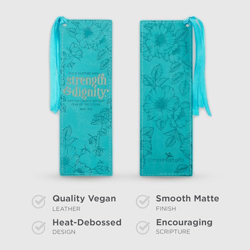 Image of Christian Art Gifts Faux Leather Scripture Bookmark: Strength and Dignity