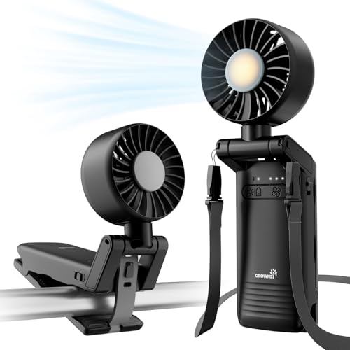 Image of GROWNSY 4-in-1 Portable Baby Stroller Fan with Clip & Night Light, Black