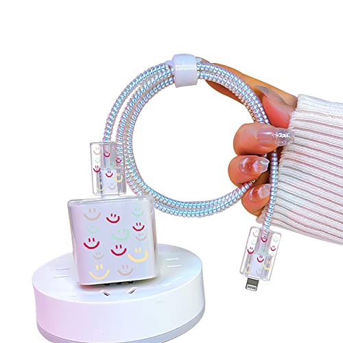 Série de Câbles Protection avec Motif de Mignons Sourires pour iPhone, Protege Câble Anti-Attaque de Câble, Chargeur Cord Saver Protecteur de Câble, Protecteur de Ligne de Données pour USB pour iPhone