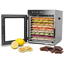 Commercial Food Dehydrator Machine 10 Stainless Steel Trays, 800W Dryer for Jerky, Fruit, Herbs & Candy, 24H Timer & 190F Thermostat, 11.34 ft2 Drying Area