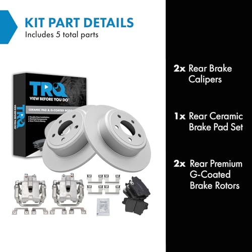 Image of TRQ Rear Brake Pad and Rotor Set Ceramic G Coated Solid Rotors Calipers