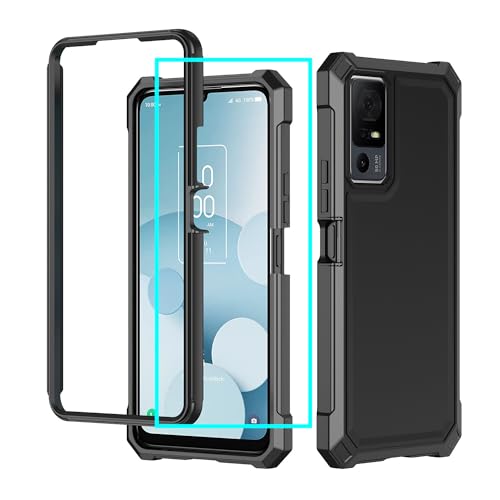 for Jitterbug Smart 4 Case/TCL 40XL/TCL 40T/TCL 505 Phone Case with Screen Protector Frosted PC Back Front Soft Silicone Bumper Military Grade Protection Cover for Jitterbug 4/TCL 40 XL/TCL 40 T Black