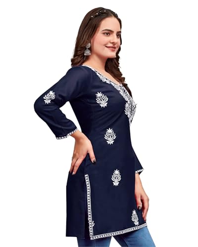 Image of Women's Rayon Chikankari Embroidered Short Kurti | Lucknowi Work Kurta