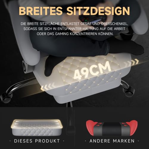 Krzesło gamingowe ze skóry PCW z funkcją masażu i podnóżkiem – ergonomiczne krzesło PC z regulowanym oparciem i synchronicznymi podłokietnikami – krzesło biurowe do 150 kg – ciemnoszare