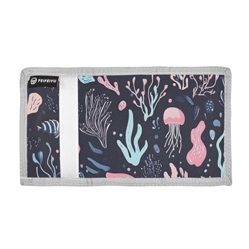 Ocean Coral Fantasy Durable Nylon Fabric Wallet for Boys and Girls - Multi-Functional with 2 Clear Pockets, Zipper Coin Compartment, 3 Card Slots & Keyring2