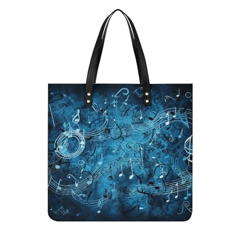 Sac à main tendance en cuir végétalien bleu aux motifs musicaux raffinés pour femme