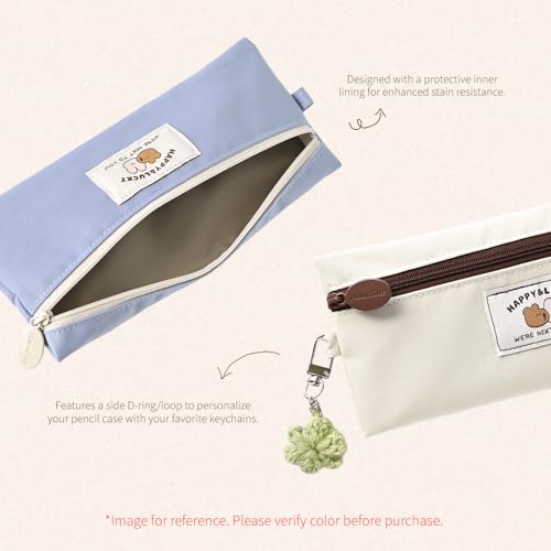 Image of Monolike Happy and Lucky Flat Pencil Case, Brown - Slim Water-Resistant Nylon Pen Pouch, Aesthetic Pastel Stationery Organizer for Office